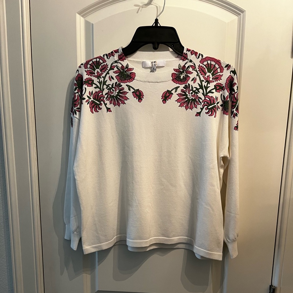 NWT EPIK FLORAL Print White Sweater, size XL
